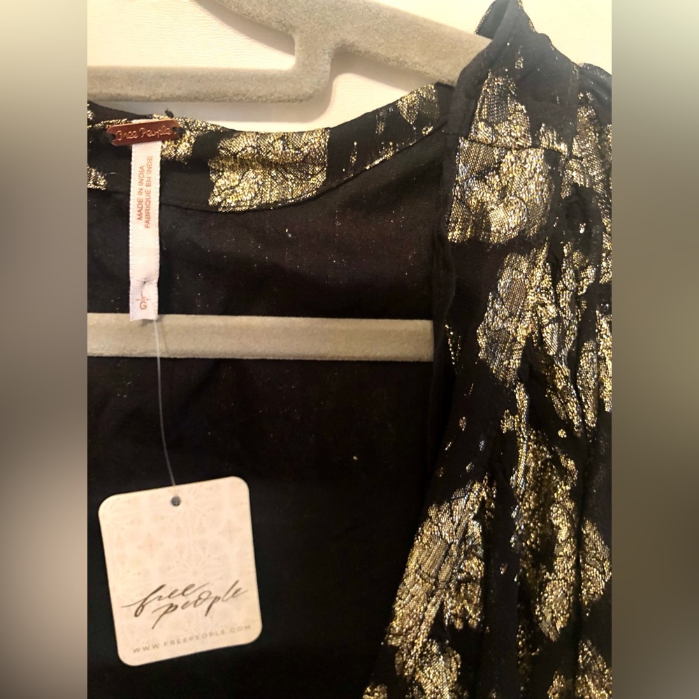 NWT Free People Dazzle Oversized Romper Gold Black Velvet Sparkle Size Large - Picture 8 of 13